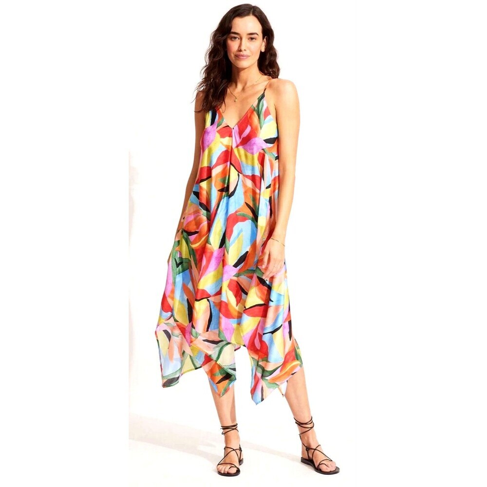 Seafolly Tropfest Scarf Dress Aquamarine Anthropologie Cover-Up Maxi Dress S - Picture 6 of 6